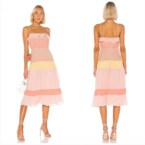 Lovers + Friends Dresses & Skirts - LOVERS + FRIENDS pastel pink Acer tiered ruffle midi dress